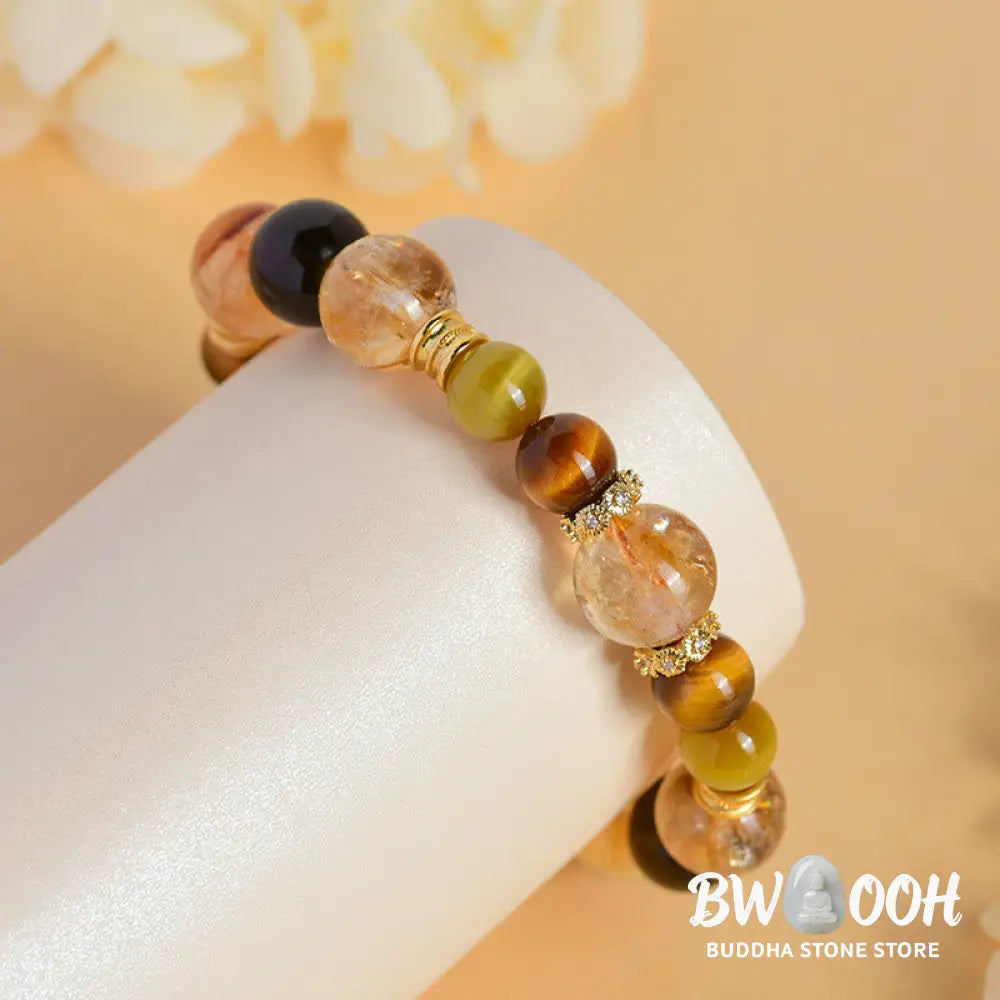 Buddha Stones Natural Citrine Smoky Quartz Tiger Eye Duobao Crystal Prosperity Bracelet - BWOOOH - Citrine Smoky Quartz