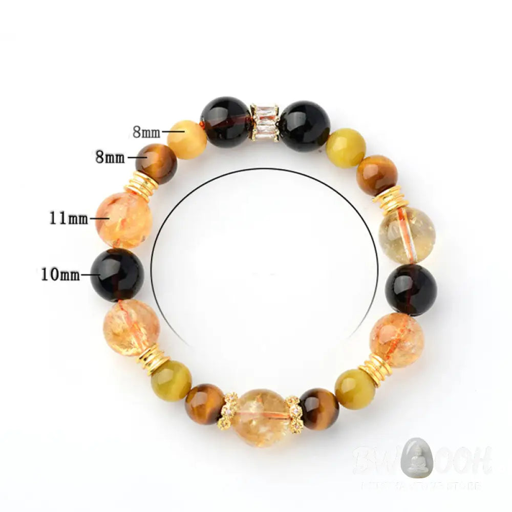 Buddha Stones Natural Citrine Smoky Quartz Tiger Eye Duobao Crystal Prosperity Bracelet - BWOOOH - Citrine Smoky Quartz