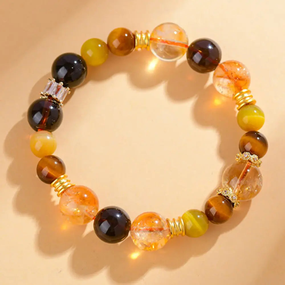 BWOOOH Natural Citrine Smoky Quartz Tiger Eye Duobao Crystal Prosperity Bracelet - BWOOOH - Citrine Smoky Quartz
