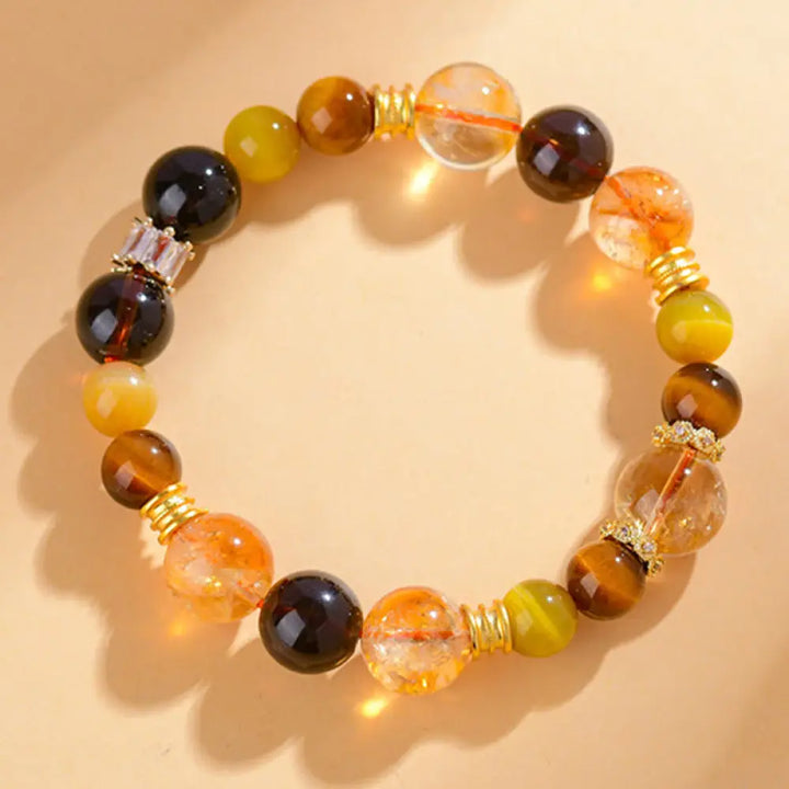 BWOOOH Natural Citrine Smoky Quartz Tiger Eye Duobao Crystal Prosperity Bracelet - BWOOOH - Citrine Smoky Quartz