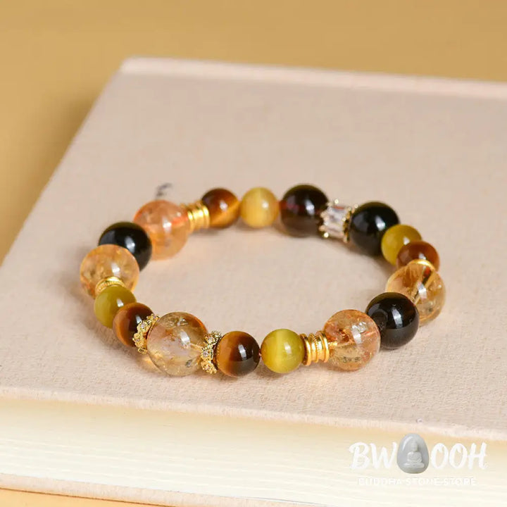 Buddha Stones Natural Citrine Smoky Quartz Tiger Eye Duobao Crystal Prosperity Bracelet - BWOOOH - Citrine Smoky Quartz
