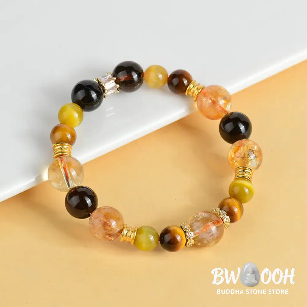 Buddha Stones Natural Citrine Smoky Quartz Tiger Eye Duobao Crystal Prosperity Bracelet - BWOOOH - Citrine Smoky Quartz