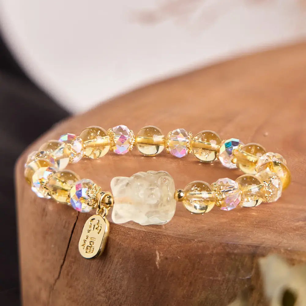 BWOOOH Natural Citrine White Crystal Nine Tailed Fox Attracting Wealth Charm Energy Bracelet - BWOOOH