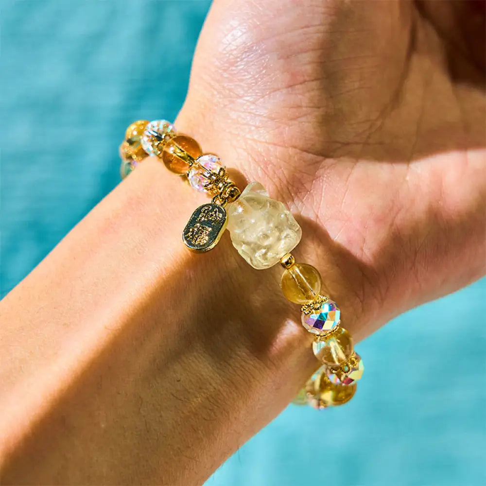 BWOOOH Natural Citrine White Crystal Nine Tailed Fox Attracting Wealth Charm Energy Bracelet — Citrine crystal healing bra...