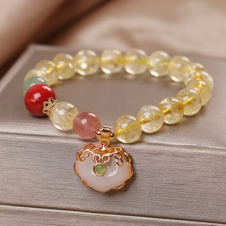 BWOOOH Natural Citrine White Jade Strawberry Quartz Protection Charm Bracelet - BWOOOH - Citrine - Bracelet