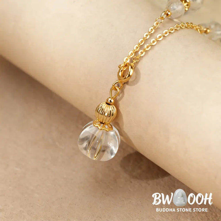 Buddha Stones Natural Clear Quartz Copper Coin Healing Necklace - BWOOOH - Necklace