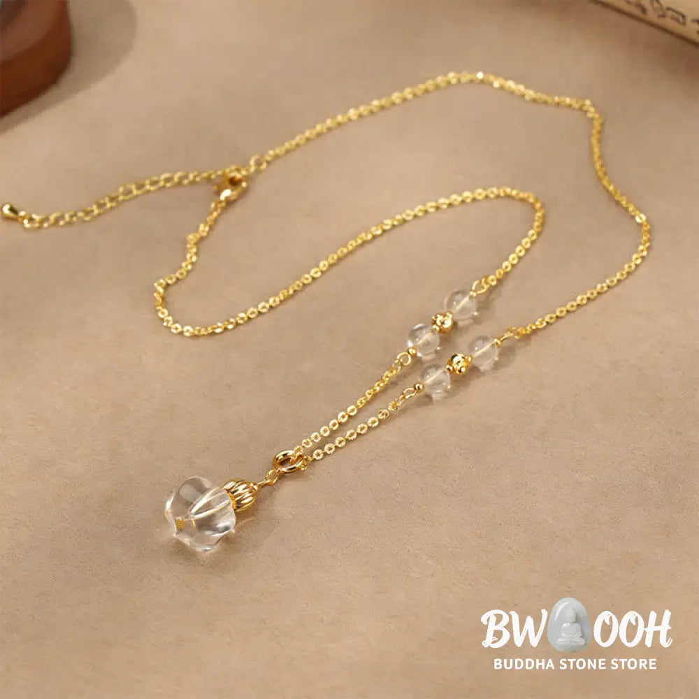 Buddha Stones Natural Clear Quartz Copper Coin Healing Necklace - BWOOOH - Necklace