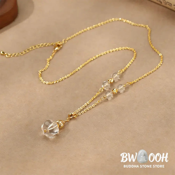 Buddha Stones Natural Clear Quartz Copper Coin Healing Necklace - BWOOOH - Necklace
