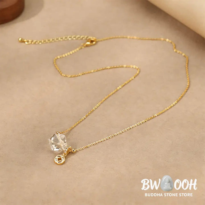 Buddha Stones Natural Clear Quartz Copper Coin Healing Necklace - BWOOOH - Necklace
