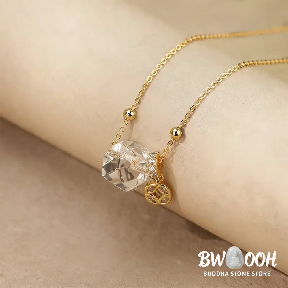 Buddha Stones Natural Clear Quartz Copper Coin Healing Necklace - BWOOOH - Necklace