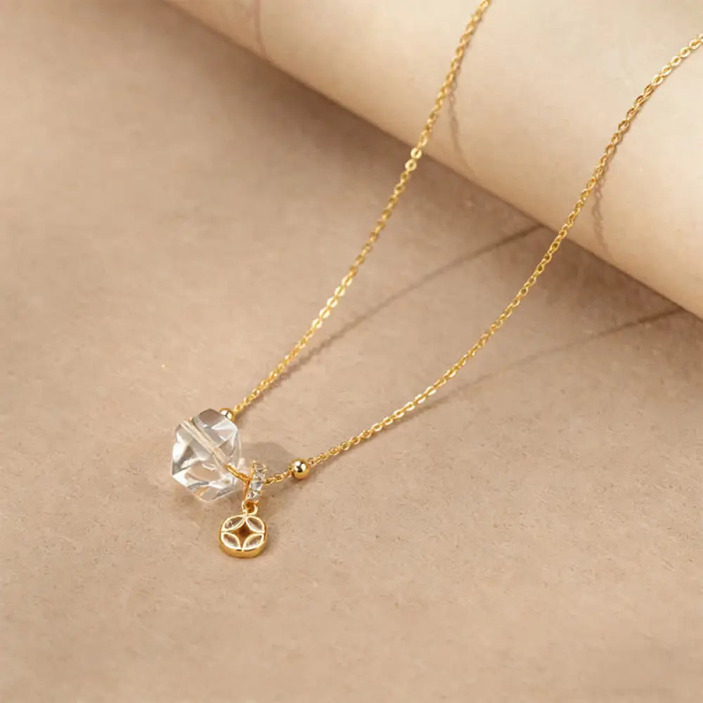 Buddha Stones Natural Clear Quartz Copper Coin Healing Necklace - BWOOOH - Irregular Clear Quartz - Necklace