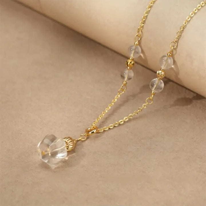 Buddha Stones Natural Clear Quartz Copper Coin Healing Necklace - BWOOOH - Round Clear Quartz - Necklace