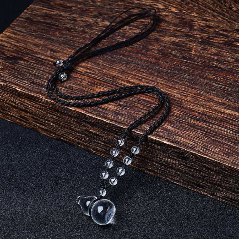 Buddha Stones Natural Clear Quartz Gourd Protection Beads Rope Necklace - BWOOOH - Clear Quartz Beads Rope - Necklace
