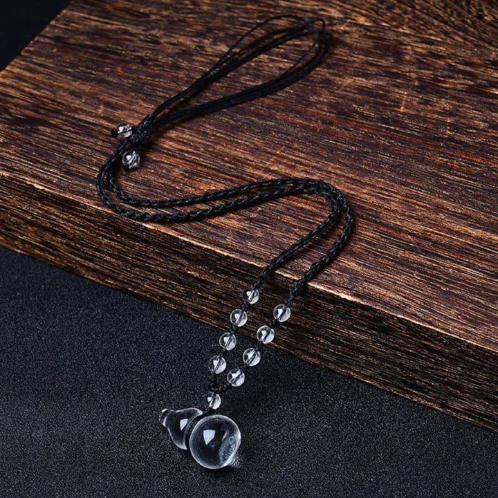 Buddha Stones Natural Clear Quartz Gourd Protection Beads Rope Necklace - BWOOOH - Clear Quartz Beads Rope - Necklace
