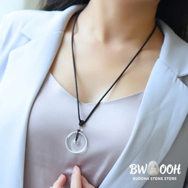 Buddha Stones Natural Clear Quartz Peace Buckle Protection Rope Necklace - BWOOOH - Necklace