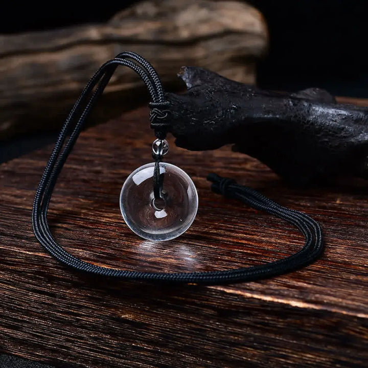 Buddha Stones Natural Clear Quartz Peace Buckle Protection Rope Necklace - BWOOOH - 20mm Clear Quartz - Necklace