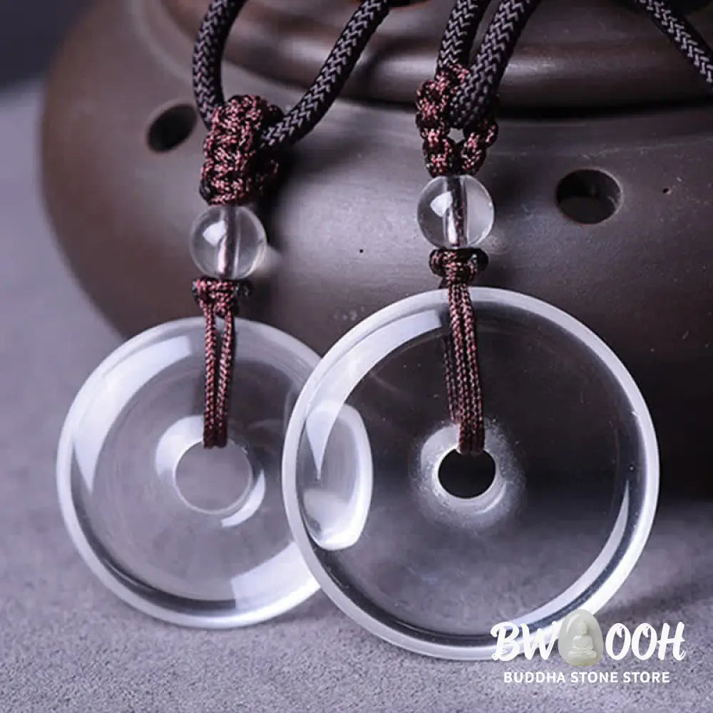 Buddha Stones Natural Clear Quartz Peace Buckle Protection Rope Necklace - BWOOOH - Necklace