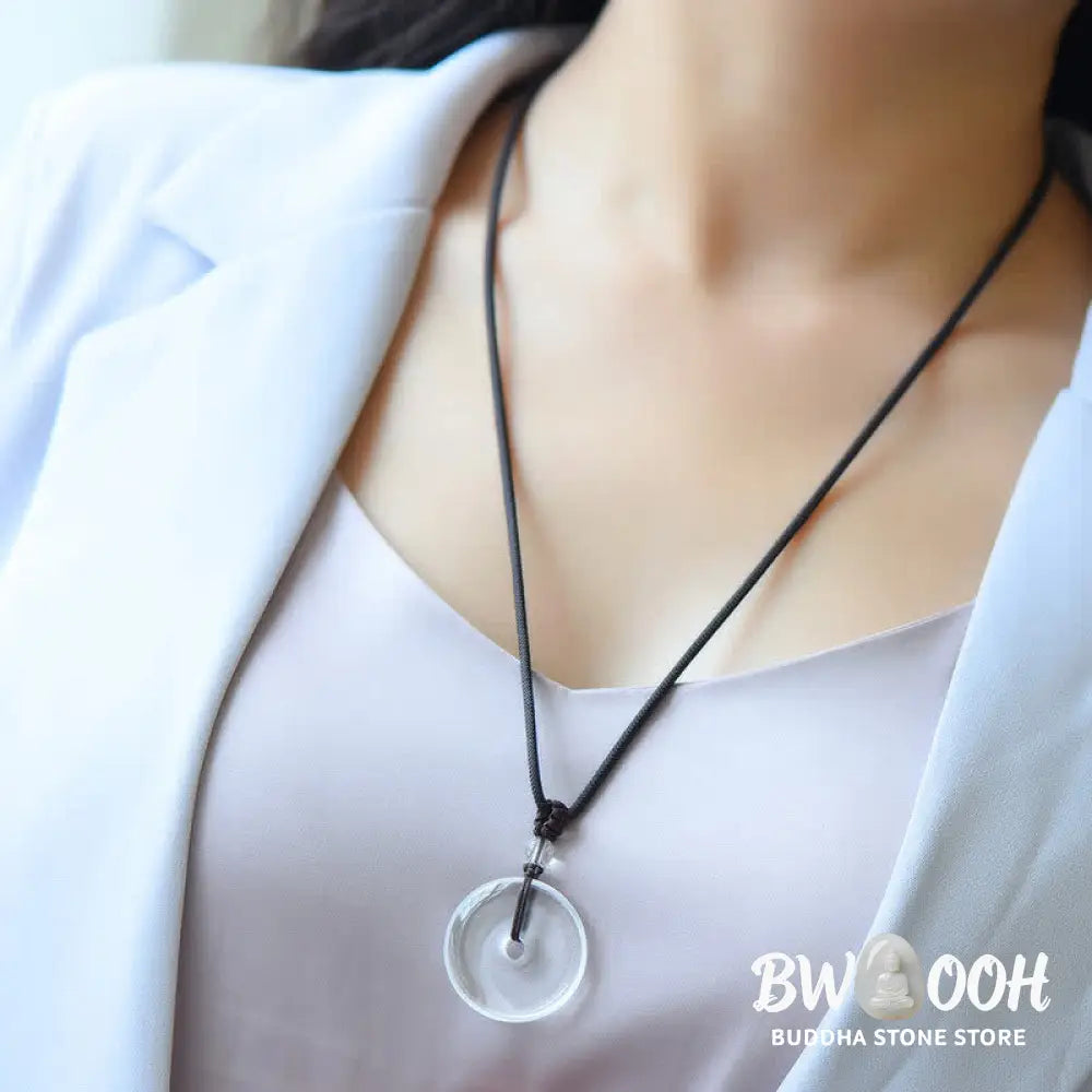 Buddha Stones Natural Clear Quartz Peace Buckle Protection Rope Necklace - BWOOOH - Necklace
