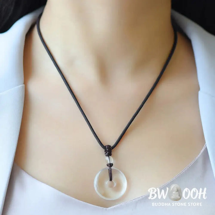 Buddha Stones Natural Clear Quartz Peace Buckle Protection Rope Necklace - BWOOOH - Necklace