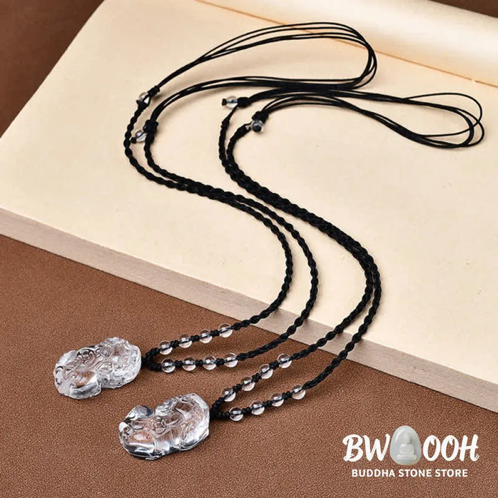 Buddha Stones Natural Clear Quartz Pixiu Clarity Beads Rope Necklace - BWOOOH - Necklace