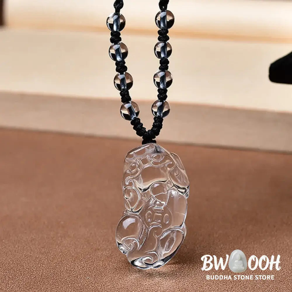 Buddha Stones Natural Clear Quartz Pixiu Clarity Beads Rope Necklace - BWOOOH - Necklace