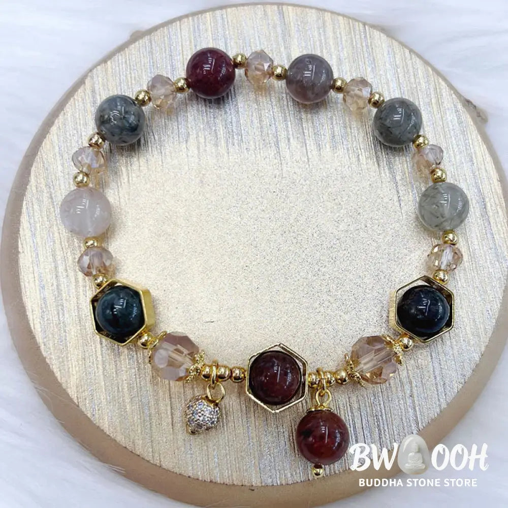 Buddha Stones Natural Colored Rutilated Quartz Amethyst Protection Bracelet - BWOOOH - Rutilated Quartz (Wrist