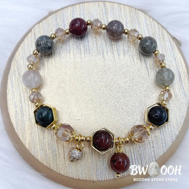 Buddha Stones Natural Colored Rutilated Quartz Amethyst Protection Bracelet - BWOOOH - Rutilated Quartz (Wrist