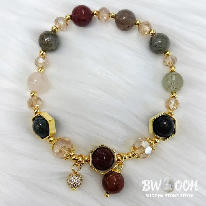 Buddha Stones Natural Colored Rutilated Quartz Amethyst Protection Bracelet - BWOOOH - Rutilated Quartz (Wrist