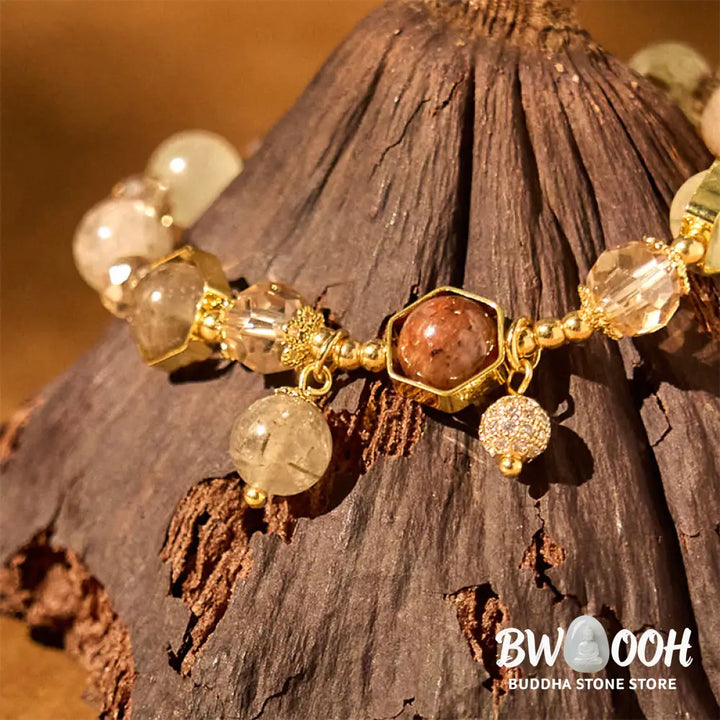 Buddha Stones Natural Colored Rutilated Quartz Amethyst Protection Bracelet - BWOOOH - Rutilated Quartz (Wrist