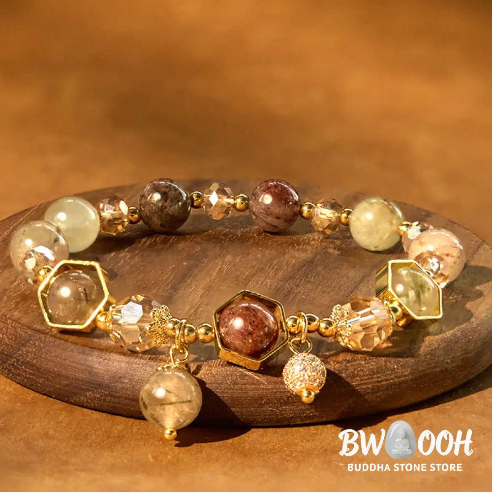 Buddha Stones Natural Colored Rutilated Quartz Amethyst Protection Bracelet - BWOOOH - Rutilated Quartz (Wrist
