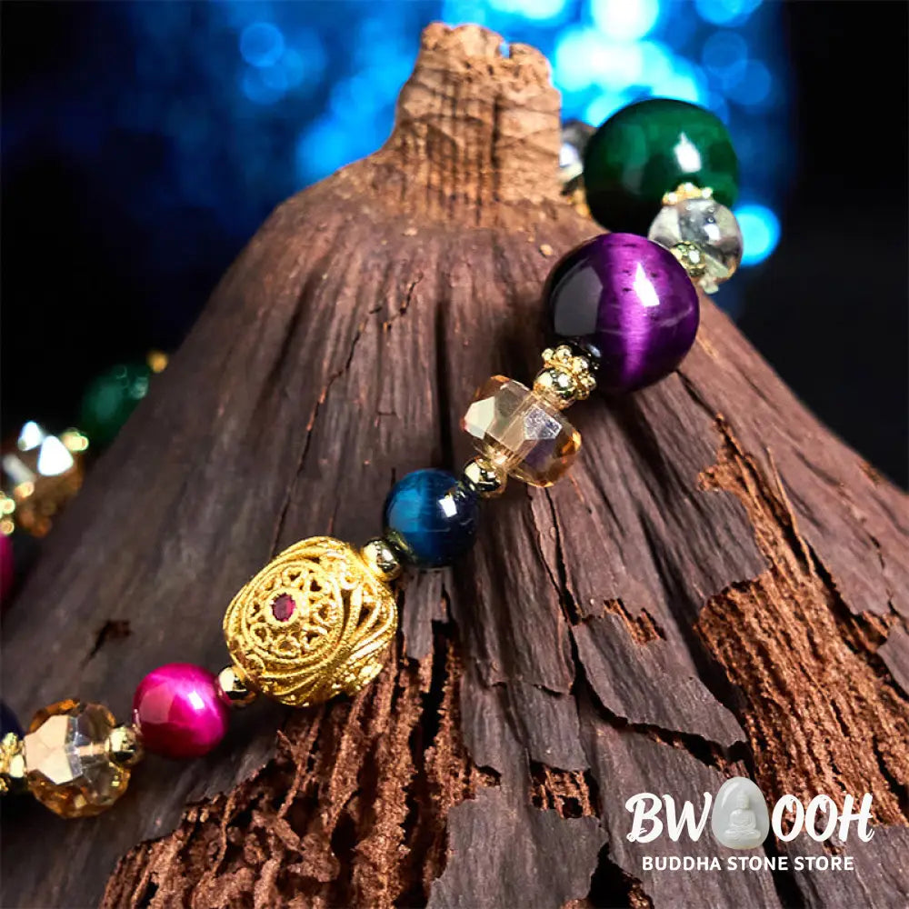 Buddha Stones Natural Colored Tiger Eye Stone Weight Balance Bracelet - BWOOOH - Colored Tiger Eye(Wrist Circumference: