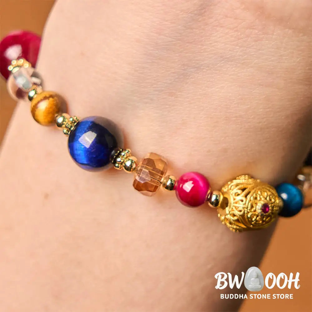 Buddha Stones Natural Colored Tiger Eye Stone Weight Balance Bracelet - BWOOOH - Colored Tiger Eye(Wrist Circumference: