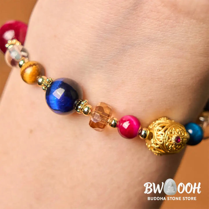 Buddha Stones Natural Colored Tiger Eye Stone Weight Balance Bracelet - BWOOOH - Colored Tiger Eye(Wrist Circumference: