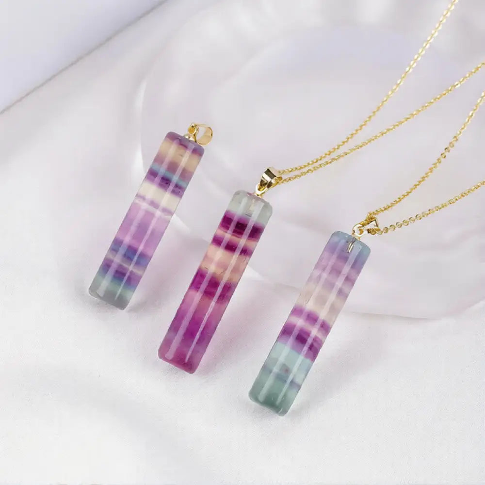 Buddha Stones Natural Colorful Fluorite Cylindrical Protection Necklace Pendant - BWOOOH - Natural Fluorite(Color Shape