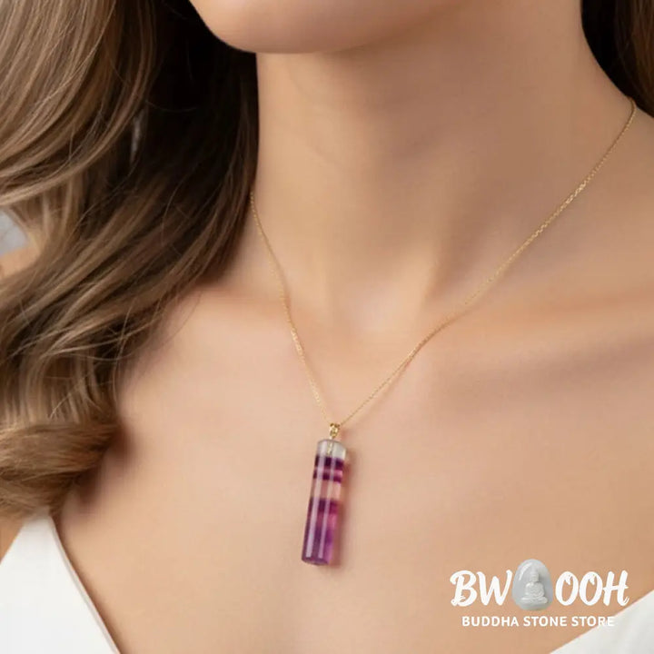 Buddha Stones Natural Colorful Fluorite Cylindrical Protection Necklace Pendant - BWOOOH - Natural Fluorite(Color Shape