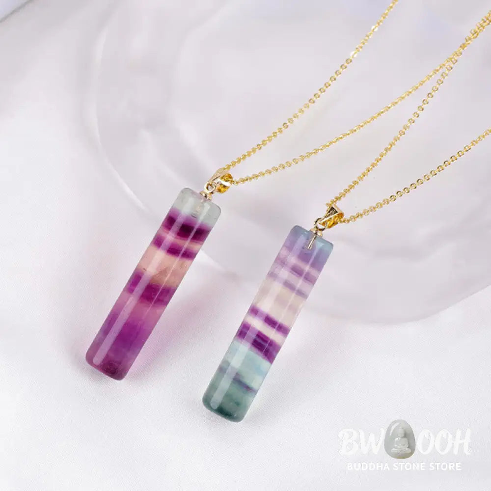 Buddha Stones Natural Colorful Fluorite Cylindrical Protection Necklace Pendant - BWOOOH - Natural Fluorite(Color Shape