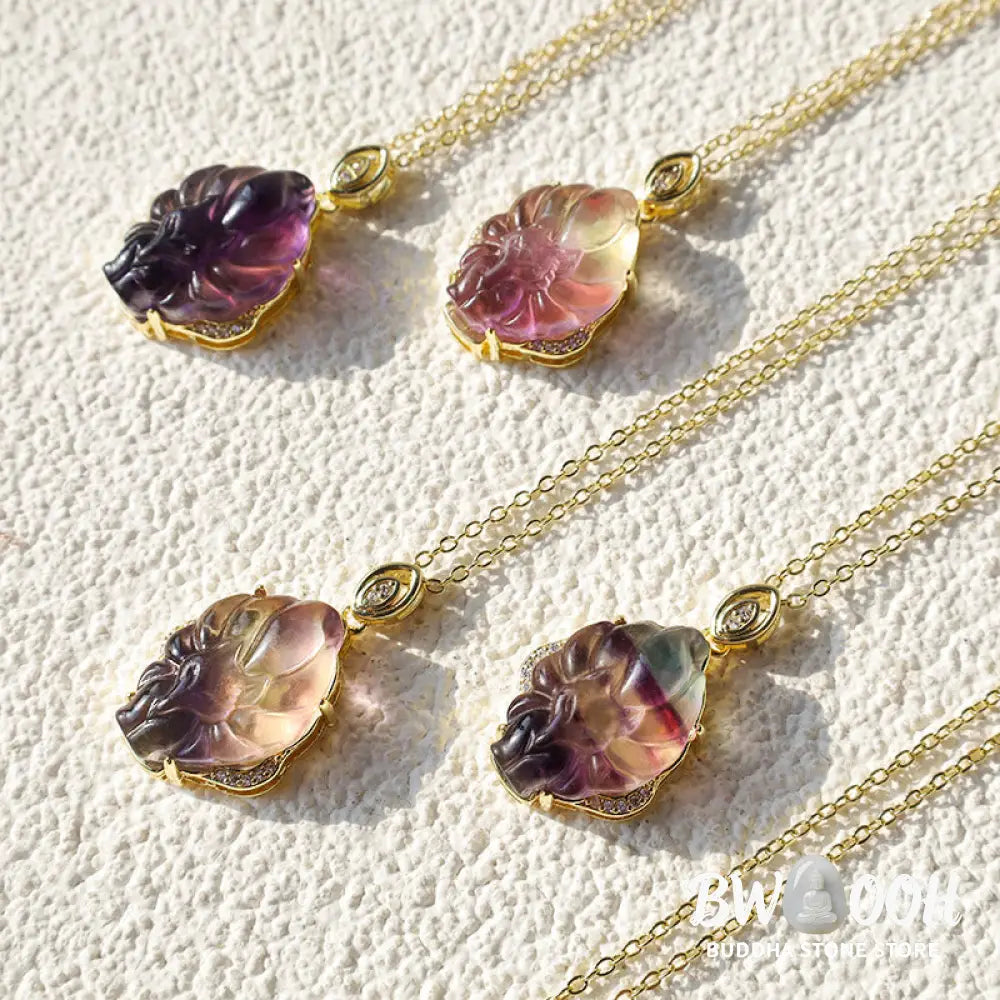 Buddha Stones Natural Colorful Fluorite Nine Tailed Fox Protection Necklace Pendant - BWOOOH - Nature Fluorite (Random