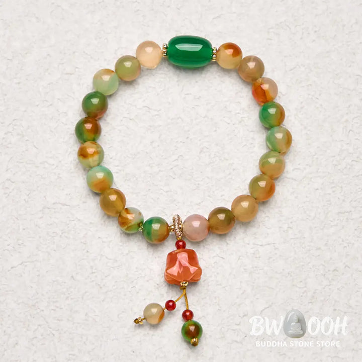 Buddha Stones Natural Colorful Peacock Agate Butterfly Peace Buckle Lily Of The Valley Support Bracelet - BWOOOH