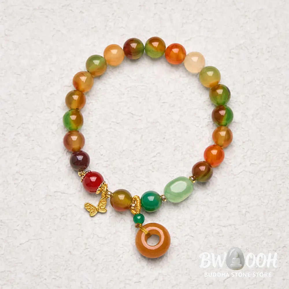 Buddha Stones Natural Colorful Peacock Agate Butterfly Peace Buckle Lily Of The Valley Support Bracelet - BWOOOH