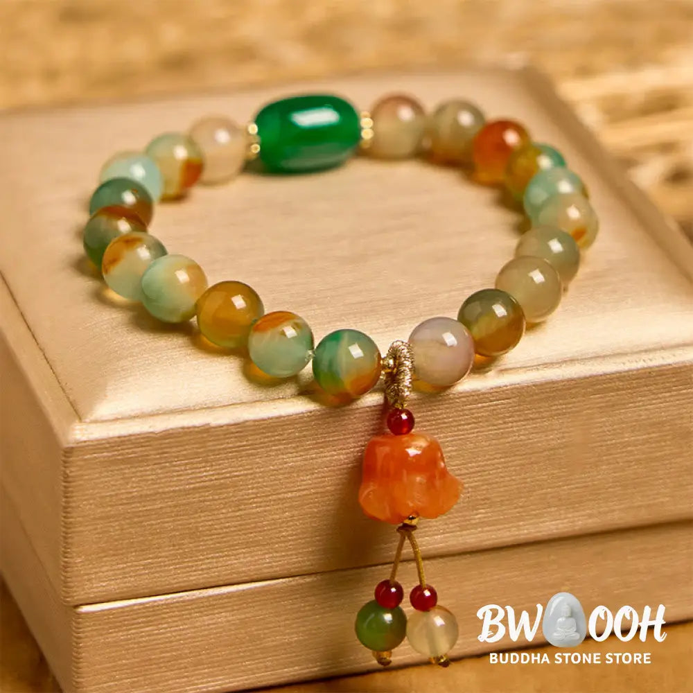 Buddha Stones Natural Colorful Peacock Agate Butterfly Peace Buckle Lily Of The Valley Support Bracelet - BWOOOH