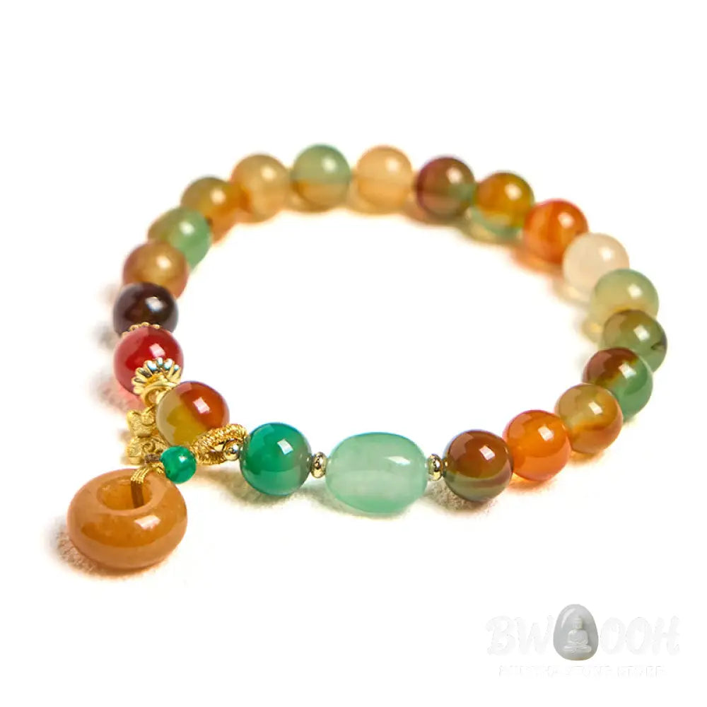 Buddha Stones Natural Colorful Peacock Agate Butterfly Peace Buckle Lily Of The Valley Support Bracelet - BWOOOH