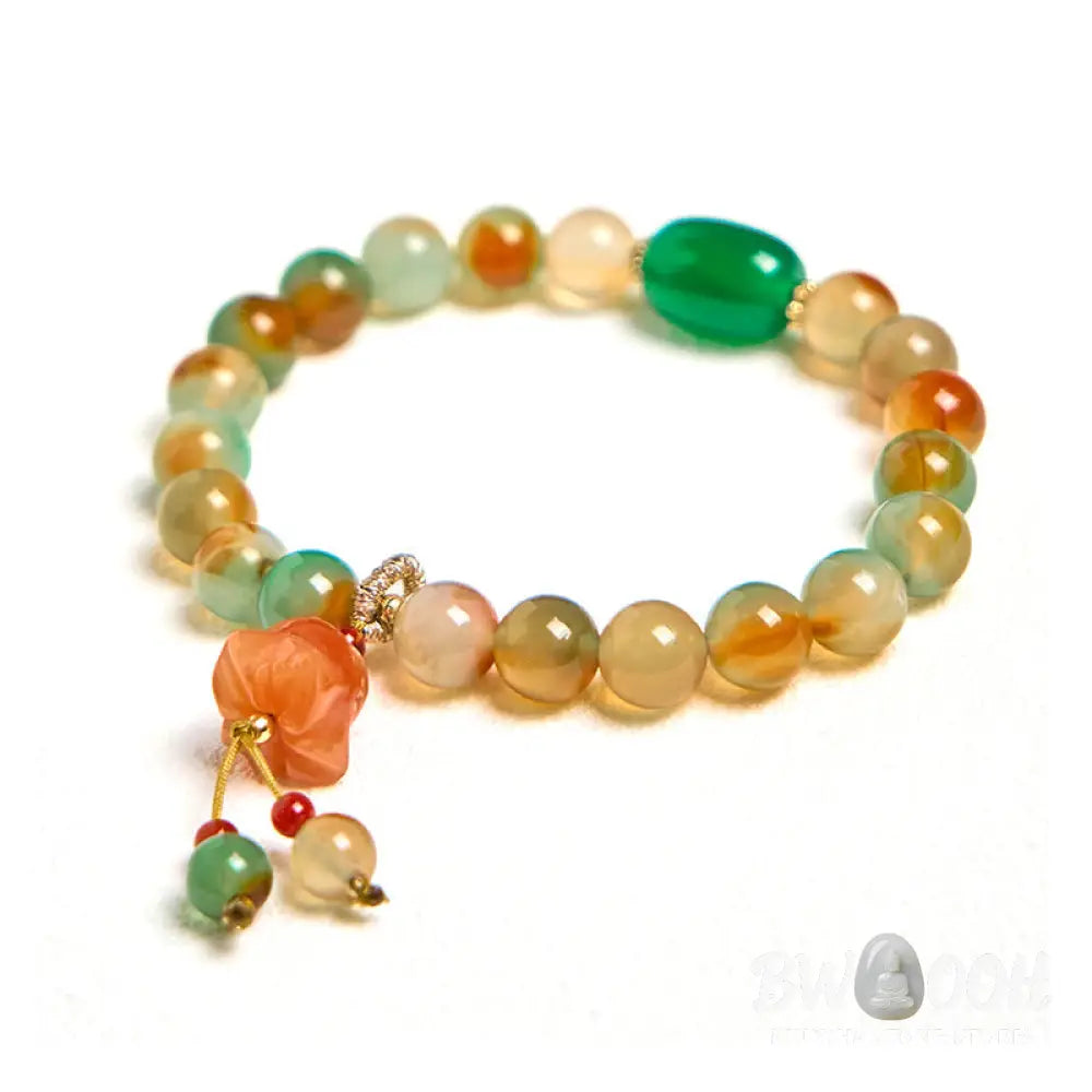 Buddha Stones Natural Colorful Peacock Agate Butterfly Peace Buckle Lily Of The Valley Support Bracelet - BWOOOH