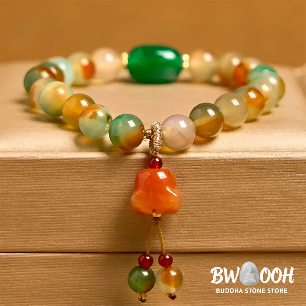 Buddha Stones Natural Colorful Peacock Agate Butterfly Peace Buckle Lily Of The Valley Support Bracelet - BWOOOH