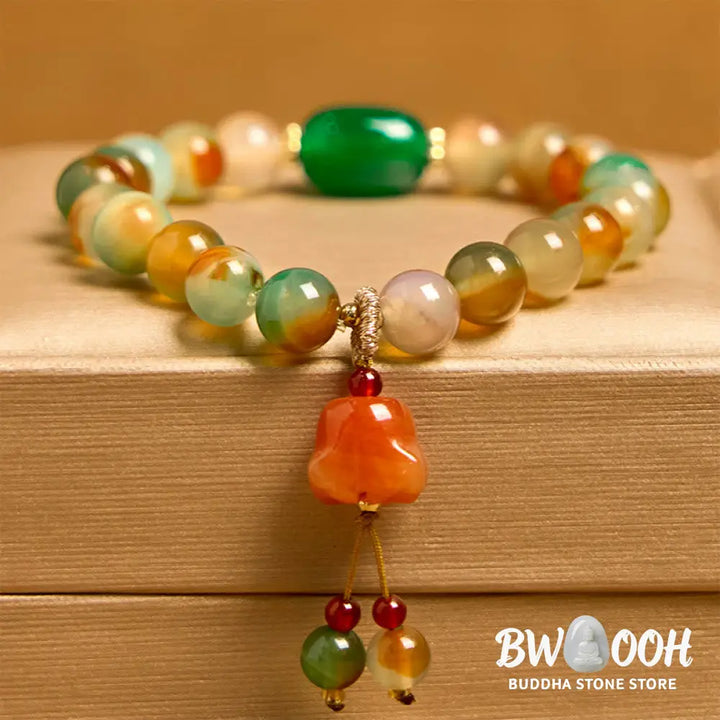 Buddha Stones Natural Colorful Peacock Agate Butterfly Peace Buckle Lily Of The Valley Support Bracelet - BWOOOH