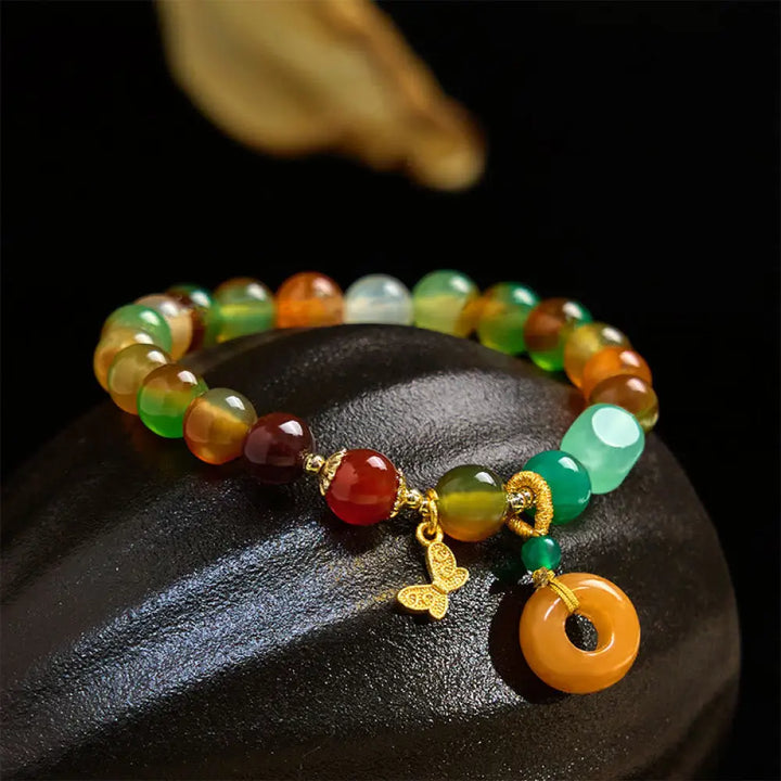 BWOOOH Natural Colorful Peacock Agate Butterfly Peace Buckle Lily Of The Valley Support Bracelet — Agate crystal healing b...