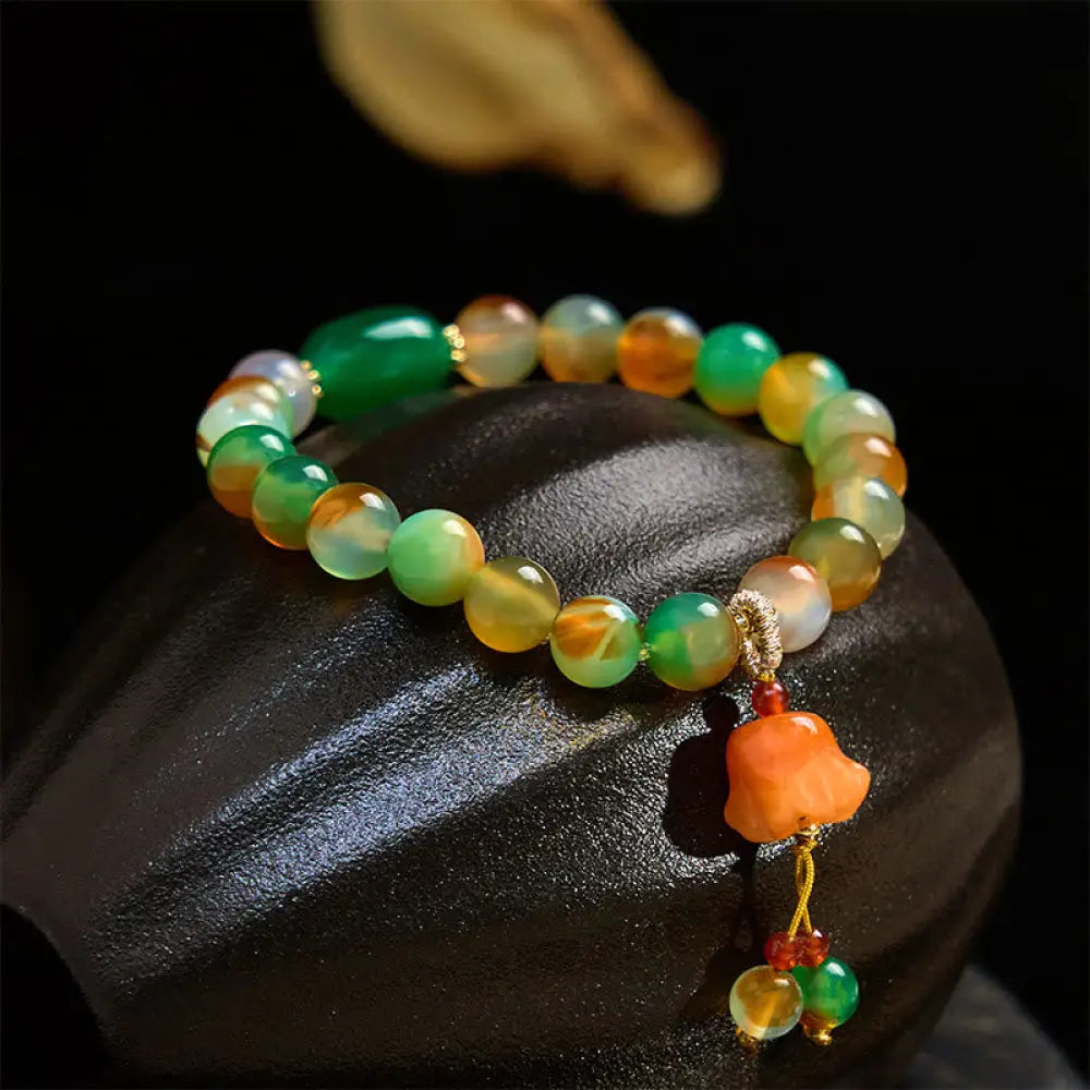 Buddha Stones Natural Colorful Peacock Agate Butterfly Peace Buckle Lily Of The Valley Support Bracelet - BWOOOH