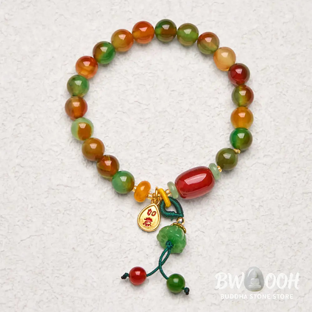 Buddha Stones Natural Colorful Peacock Agate Chalcedony Ruyi As One Wishes Charm Courage Bracelet - BWOOOH - Peacock