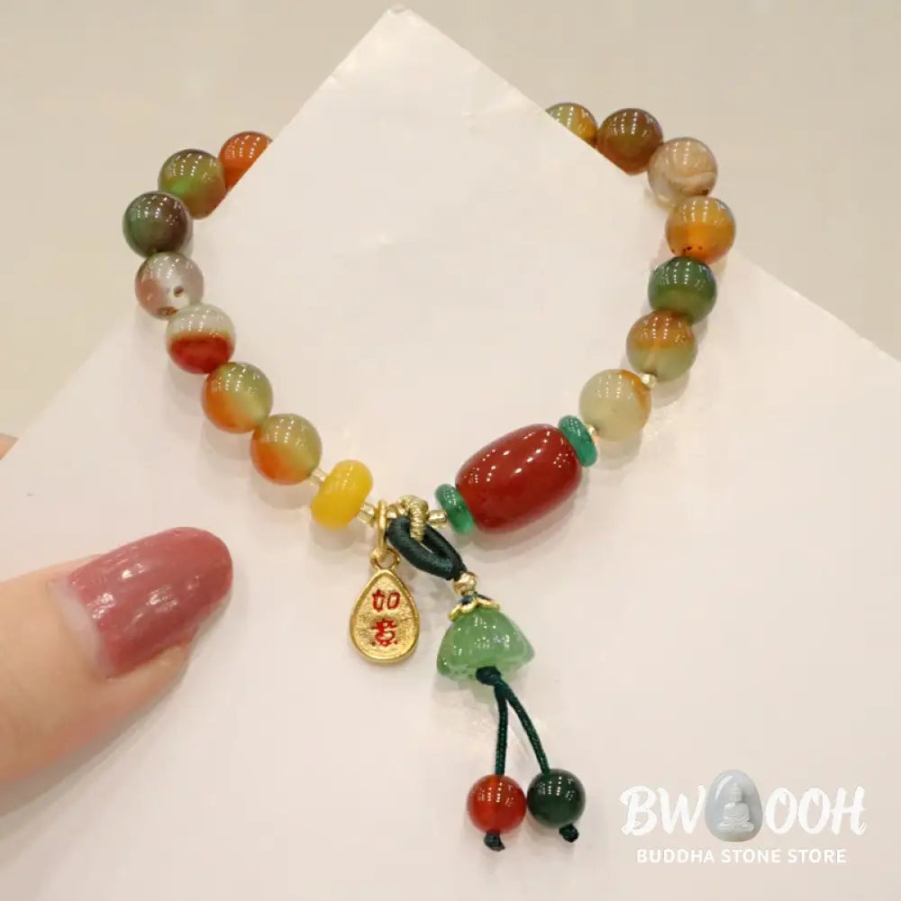 Buddha Stones Natural Colorful Peacock Agate Chalcedony Ruyi As One Wishes Charm Courage Bracelet - BWOOOH - Peacock