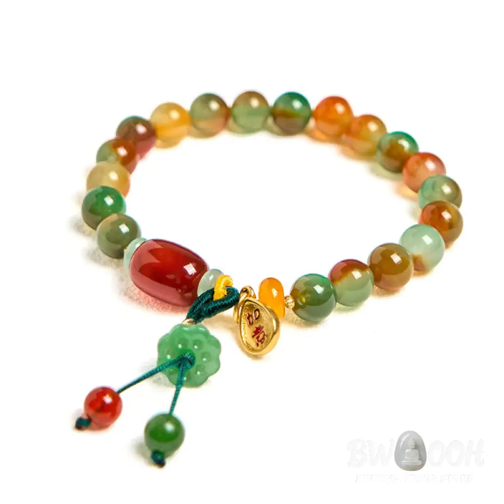 Buddha Stones Natural Colorful Peacock Agate Chalcedony Ruyi As One Wishes Charm Courage Bracelet - BWOOOH - Peacock