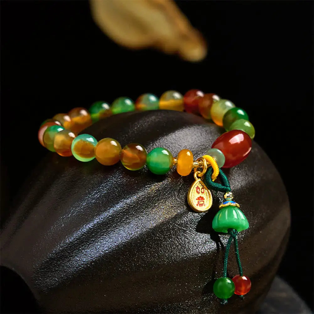 BWOOOH Natural Colorful Peacock Agate Chalcedony Ruyi As One Wishes Charm Courage Bracelet — Agate crystal healing bracele...